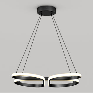 The Artika Atrium LED pendant light 5CCT features two black oval LED rings suspended by four slim black wires from a round black ceiling mount, shown against a plain light gray background.