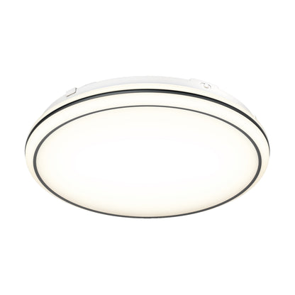 The Artika Emina 13 in. LED flush mount light features a round, white design with two slim black rings, dimmable brightness, and 3 selectable color temperatures—offering modern style and versatility for any room.
