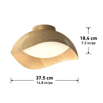 Adara 15 in. (38 cm) Modern LED Flush Mount Ceiling Light 5 CCT, a dimmable bowl-shaped light with a wood-grain finish and a white diffuser.