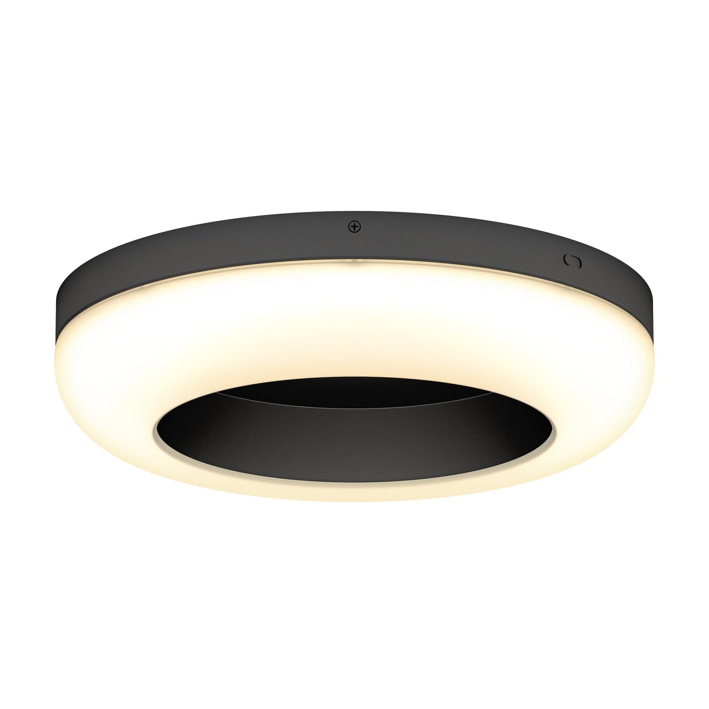 The Louka 15 in. modern LED flush mount light by Artika-CAN-dev features a circular black design with a white glowing edge, offering sleek minimalism and a striking halo effect with selectable 5 CCT settings.