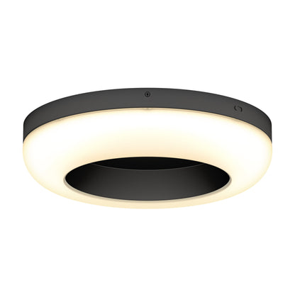 The Louka 15 in. modern LED flush mount light by Artika-CAN-dev features a circular black design with a white glowing edge, offering sleek minimalism and a striking halo effect with selectable 5 CCT settings.