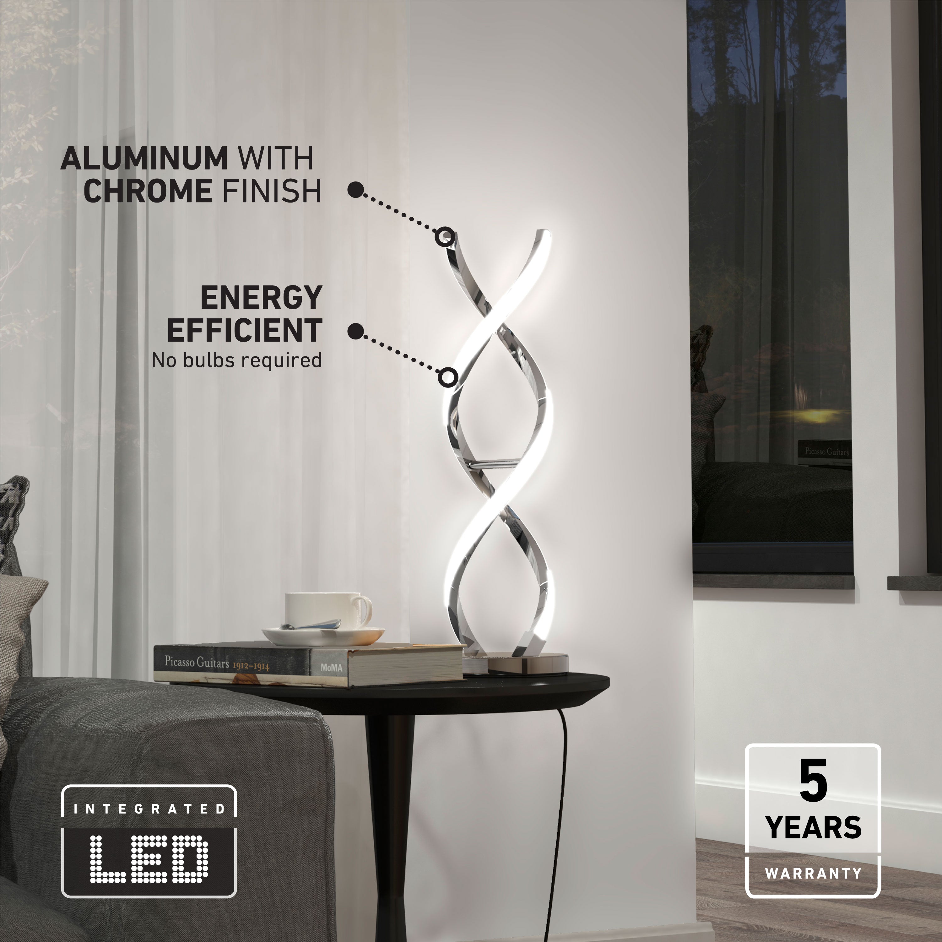 ARTIKA スワールテーブルランプ クローム LEDライト 卓上ライト 間接照明 コストコ 57572 SWIRL TABLE LAMP 札幌 西野店 Swirl modern LED table lamp in Matte Black | Artika