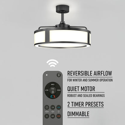 The Artika Huxley 23 in. LED modern ceiling fan features 3 speeds, reversible airflow, a quiet motor, dimmable lighting, two timer presets, and comes with a remote control.