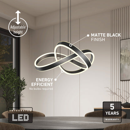 Artika Bolero LED pendant light, matte black, 5 CCT, adjustable height, integrated LED tech & 5-year warranty for tables.