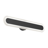 A modern, oval-shaped wall light fixture with a black central panel and a white illuminated border, mounted on a circular black base.