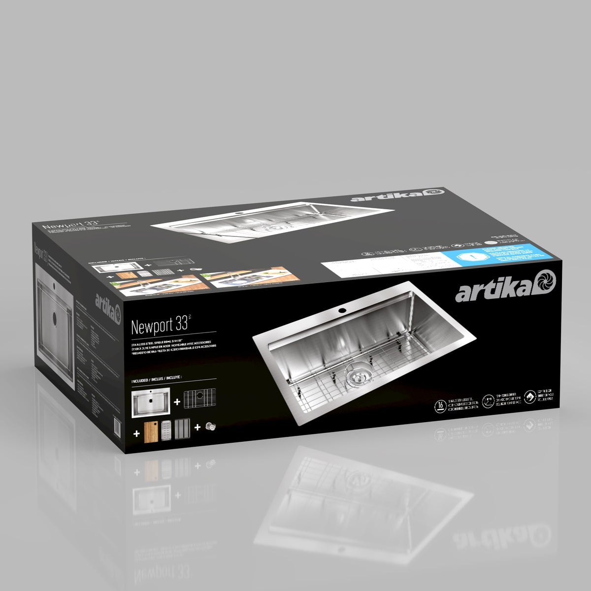 Newport 33 in. single bowl stainless steel workstation sink