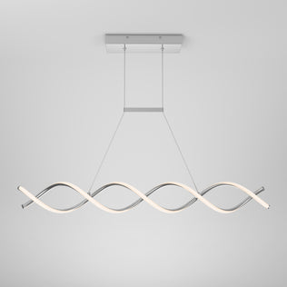 The Artika DNA Linear LED modern pendant light features two intertwined, wave-shaped LED tubes suspended by thin wires from a rectangular ceiling mount, shown against a plain white background.
