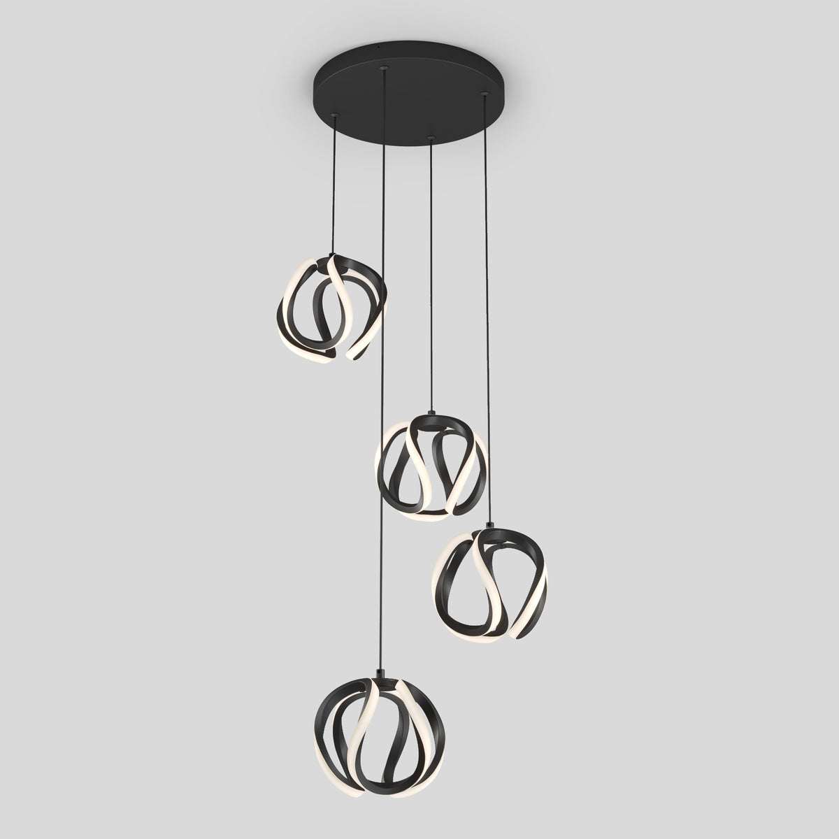 Artika Vivaldi LED 4-light pendant features abstract LEDs on a round black mount with integrated LED technology.