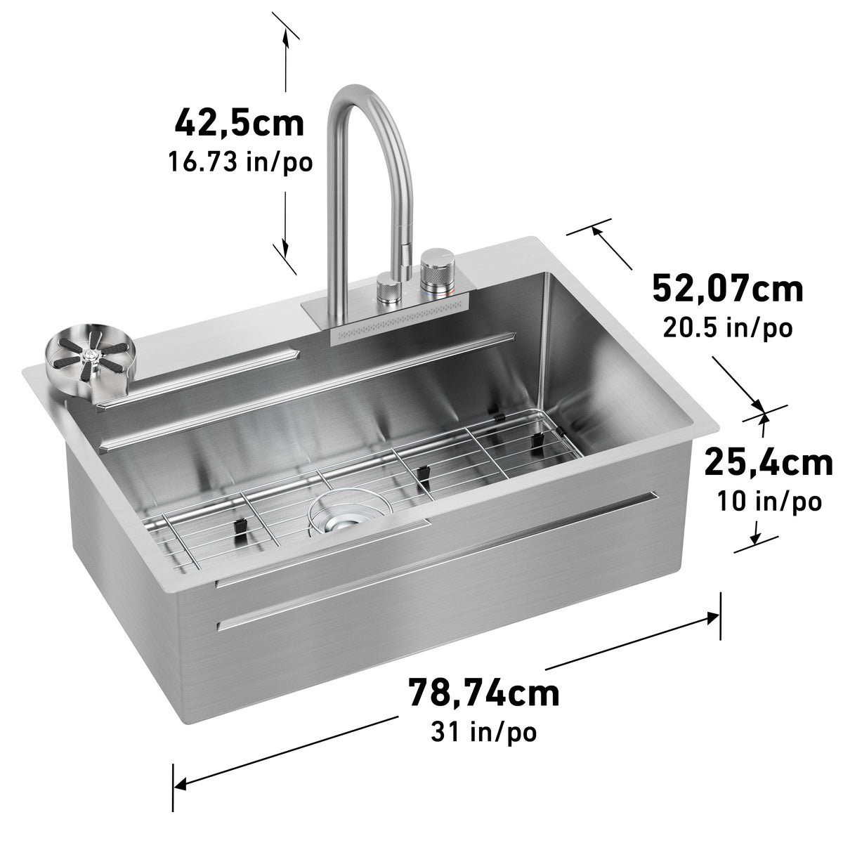 Neoflow fregadero 31 in. de acero inoxidable de una sola tina