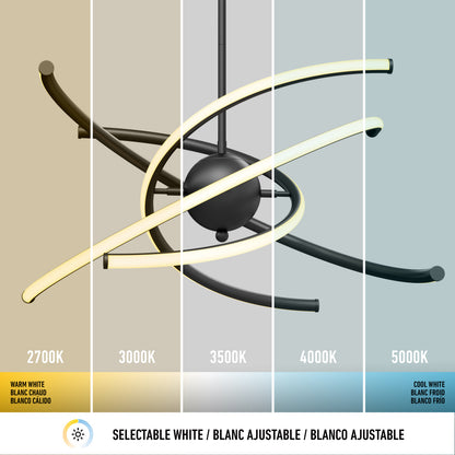 Artika’s Silvio LED pendant light 3 CCT is shown in five vertical sections, each illustrating a different white color temperature adjustable from warm 2700K to cool 5000K.