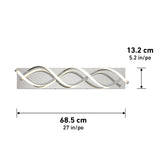 Modern wall light fixture with a wavy, intertwined design on a rectangular base. The fixture measures 68.5 cm (27 in) wide and 13.2 cm (5.2 in) tall. Black measurement arrows and text indicate dimensions.