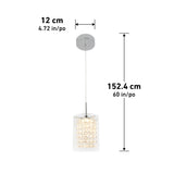 A hanging pendant light with a crystal shade, suspended from a round ceiling mount. The shade is 12 cm (4.72 in) wide and the total drop length is 152.4 cm (60 in). Measurements are shown next to the fixture.