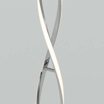 The Artika Swirl modern LED floor lamp features two intertwined, curved metallic and illuminated elements, set against a plain light gray background.