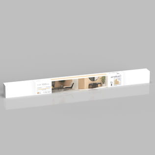 The Artika Panolok 30.67 ft wall panel kit (pack of 8) comes in long, rectangular white packaging featuring a central image of modern slatwall panels and molding in a stylish living area, with Scandinavian design icons and Artika branding.