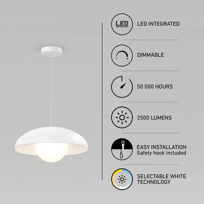 Artika Boden LED modern mid-century pendant, 3 CCT, dimmable, 50K hrs, 2500lm, easy install.