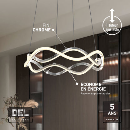 Artika Vanora LED pendant light 5 CCT: modern chrome, wavy design, adjustable color temp, energy-saving, 5-yr warranty, no bulbs needed.