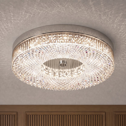 FM Lysara 15 in. LED Fashion Flush Mount Ceiling Light 5 CCT with a round shape and faceted crystal trim.