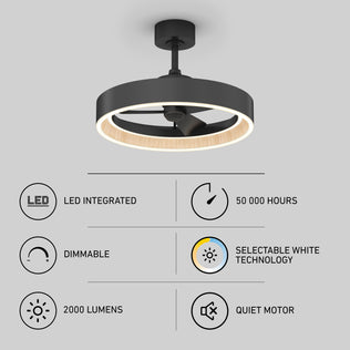 Artika Alton 24″ LED modern fandelier ceiling fan, remote included, dimmable 2000 lm, adjustable color, 50,000-hr life.