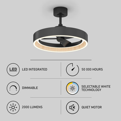 Artika Alton 24″ LED modern fandelier ceiling fan, remote included, dimmable 2000 lm, adjustable color, 50,000-hr life.