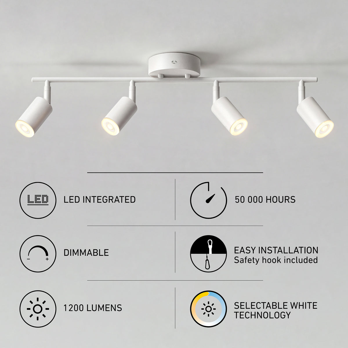 Artika Asher 32″ 4-Light LED Track Light, 3CCT selectable, dimmable, 1200 lumens, 50,000-hr life, adjustable heads.