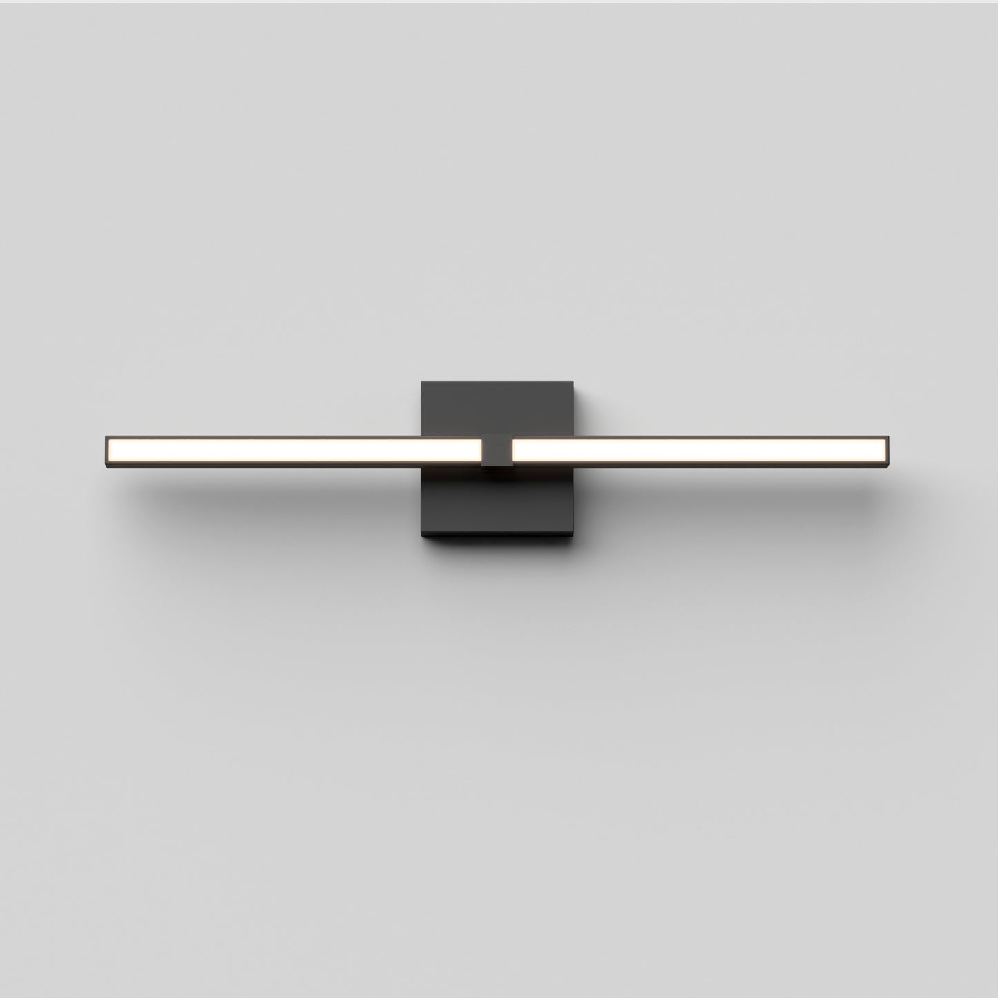 The Artika Convertible Pro 2 Wall Mounted bathroom vanity light features a modern, minimalist horizontal LED bar and square base, elegantly illuminating any space.