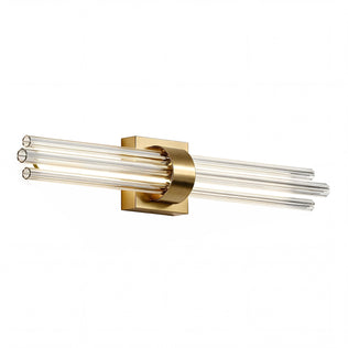 Artika Dorado 27 in. LED 5CCT wall vanity: brass base, four glass rods—modern style for chic bathroom lighting.
