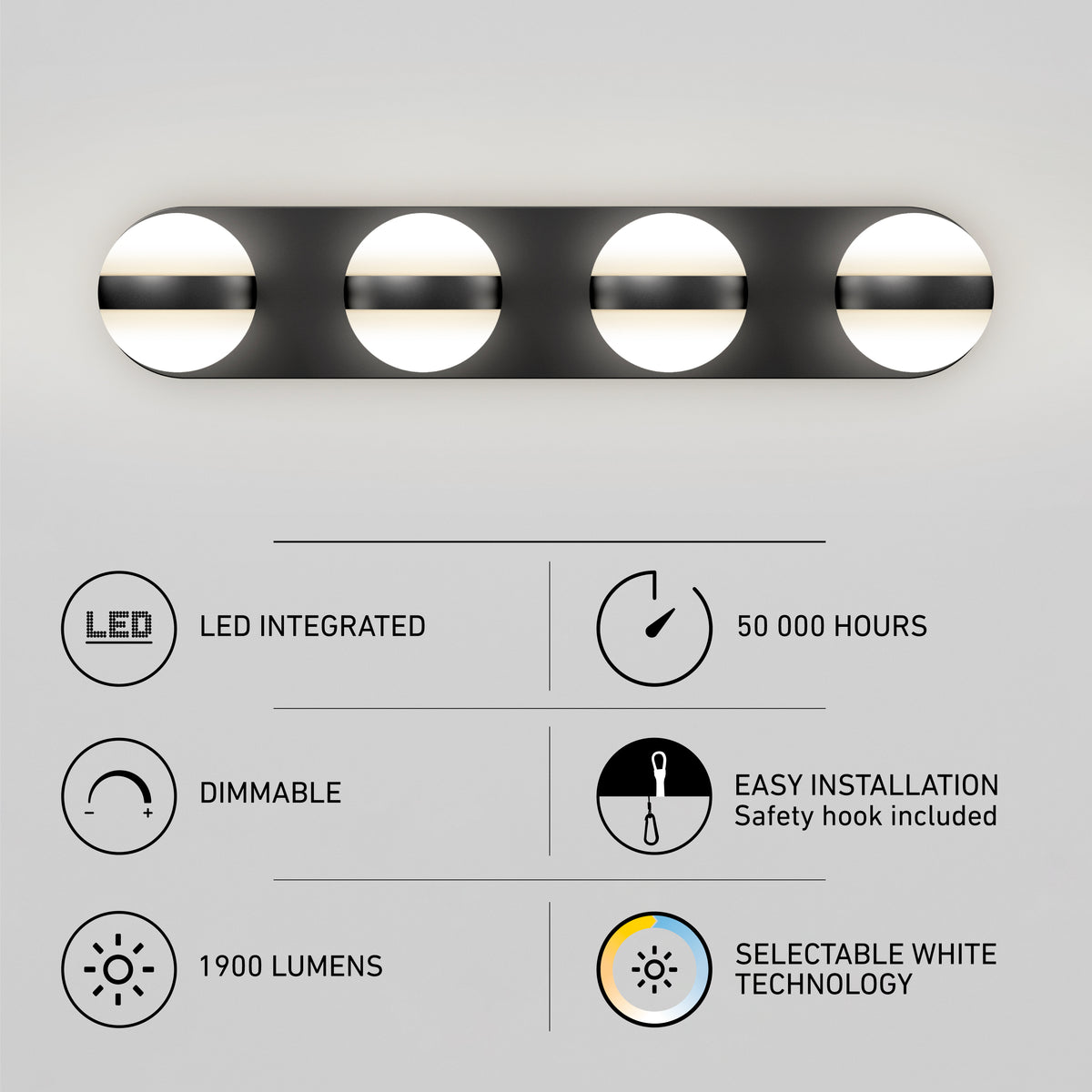 Baldric 27-in (69 cm) 4-Light Modern LED 3-CCT Vanity Light for Bathroom