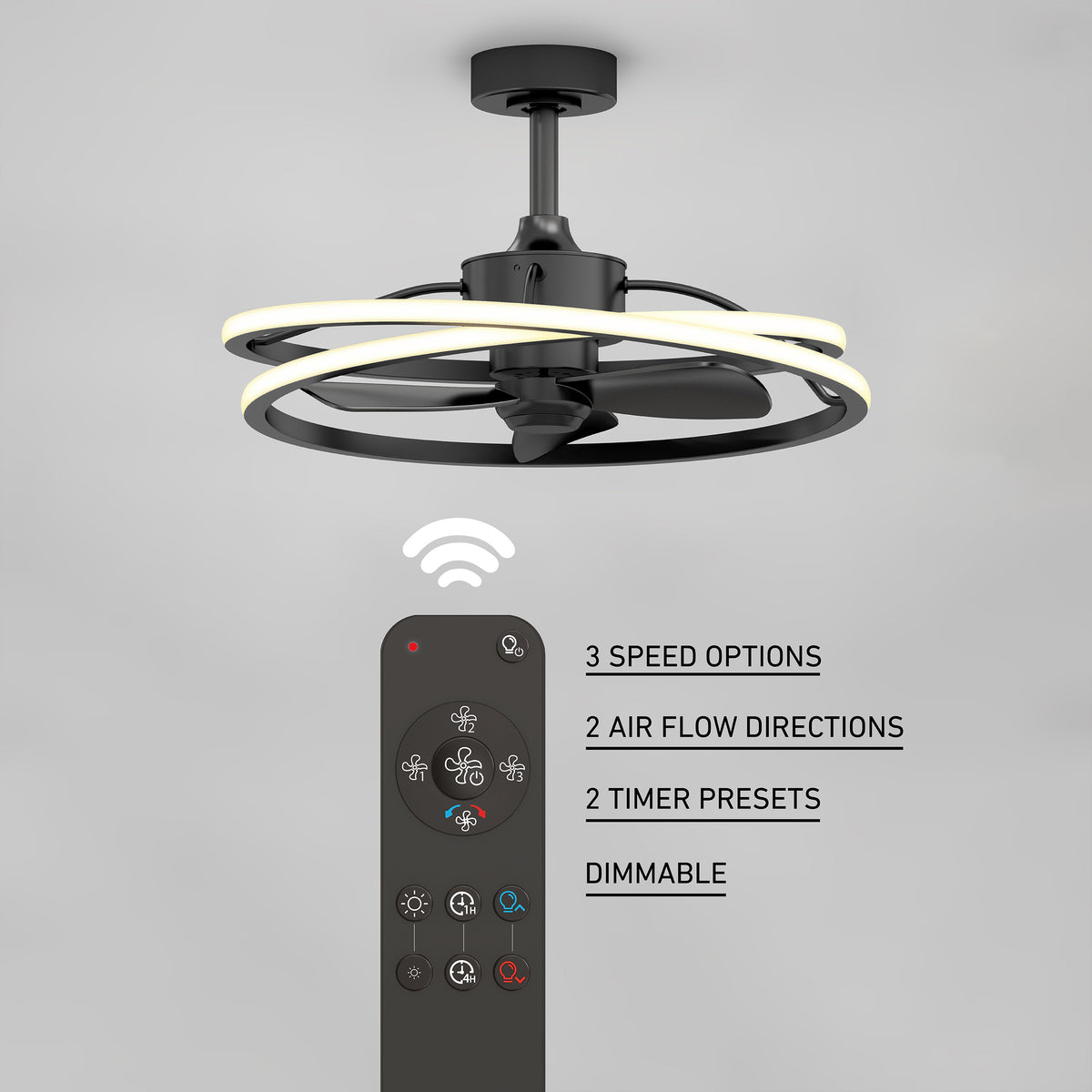 Coda 58 cm (23 in.) LED moderno fandelier ventilador de techo con luz - control remoto incluido