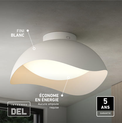 Modern white Adara 15 in. (38 cm) Modern LED Flush Mount Ceiling Light 5 CCT with energy-efficient integrated LED technology and a 5-year warranty.