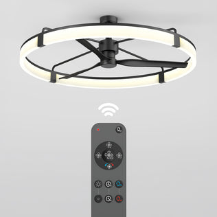 Artika Sunnyvale 52 in. LED Modern Ceiling Fan with remote, shown in black with multiple buttons and a signal icon.