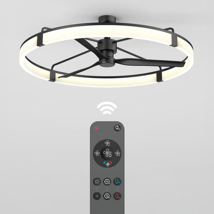Artika Sunnyvale 52 in. LED Modern Ceiling Fan with remote, shown in black with multiple buttons and a signal icon.