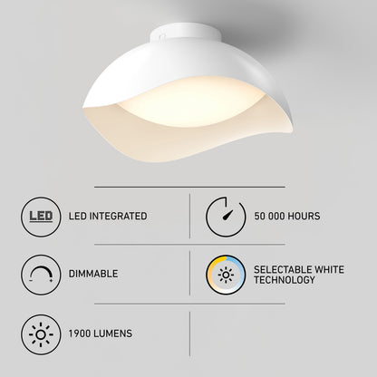Adara 15 in. (38 cm) Modern LED Flush Mount Ceiling Light, a 15-inch white LED fixture with 5 CCT options, 50,000-hour life, and dimmability.