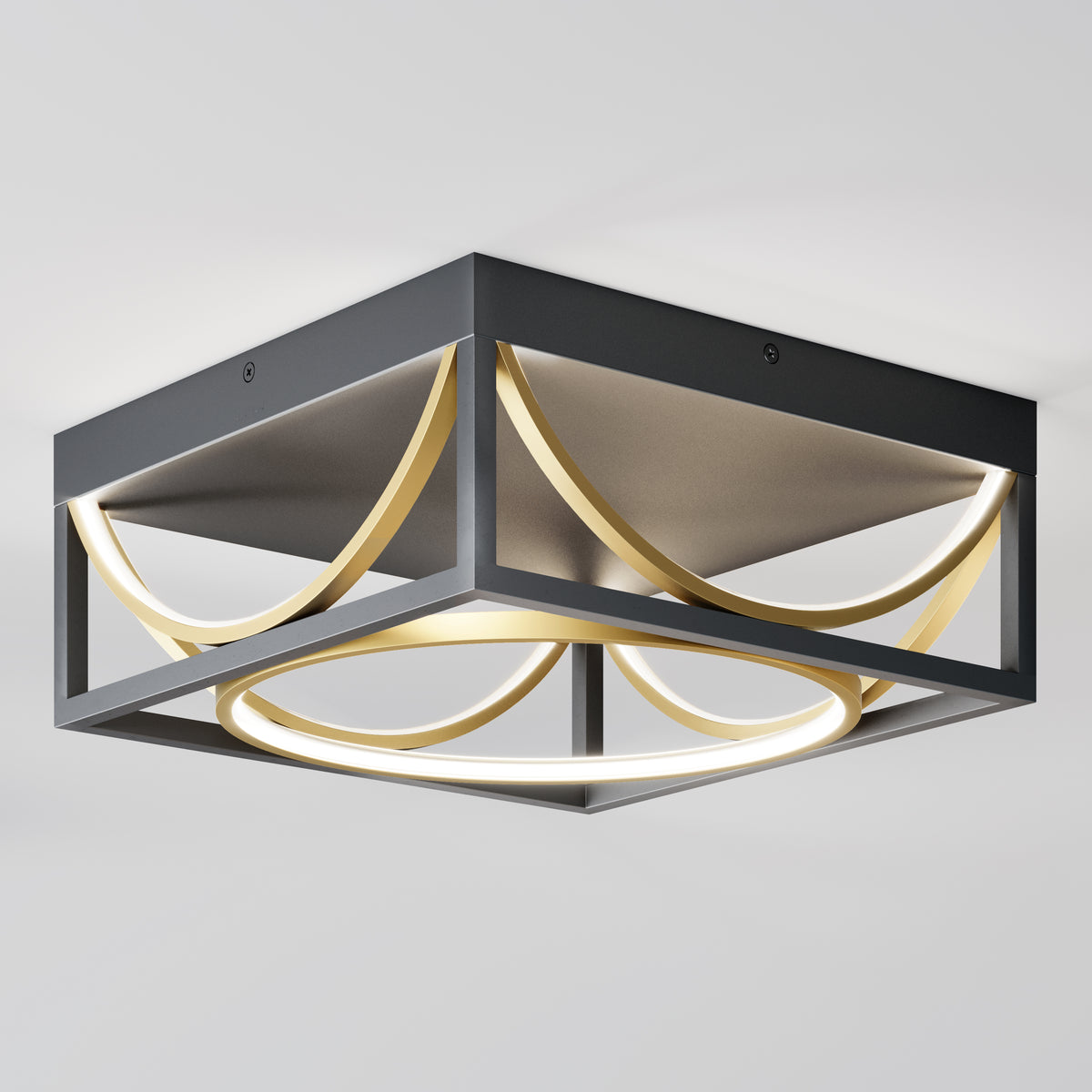 Artika Luxury 13 in. Modern LED flush mount with black, gold, and white accents—perfect for stylish ceilings.