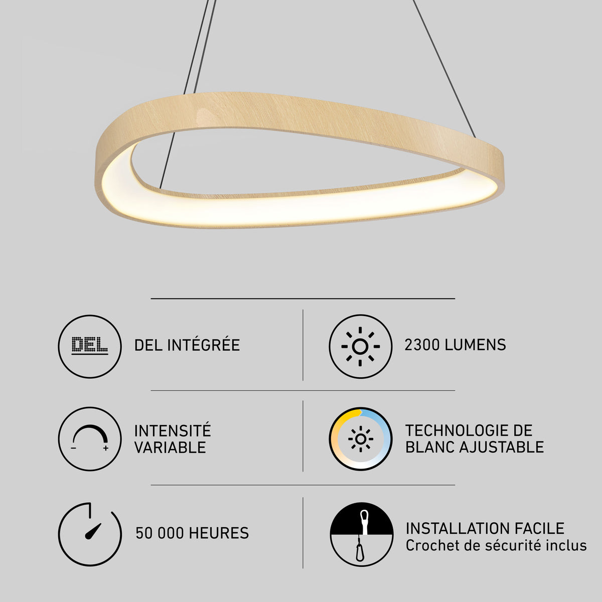 Artika’s Bjorn modern LED pendant light 5 CCT, dimmable, 2300 lumens, wood finish, adjustable color, easy kitchen installation.