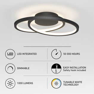 Artika Salto 14 in. modern LED flush mount ceiling light, dimmable and tunable with 1000 lumens, 50,000-hour lifespan, and easy installation.