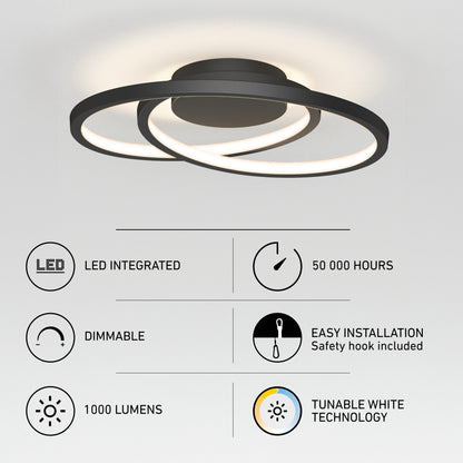 Artika Salto 14 in. modern LED flush mount ceiling light, dimmable and tunable with 1000 lumens, 50,000-hour lifespan, and easy installation.