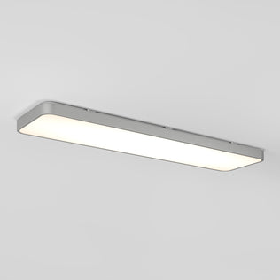 The Artika Europa 48 LED flush mount light features a sleek silver frame and bright white panel, offering modern style and even illumination. Mounted on a plain white ceiling, it includes a remote for convenient control.