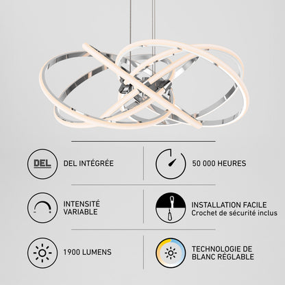 Artika Maelstrom modern LED pendant light, 5 CCT, 50,000 hrs, dimmable, chrome finish, easy install.