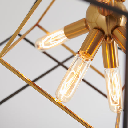 Artika’s Imperium 9-light chandelier features exposed bulbs in a sleek gold geometric metal frame.