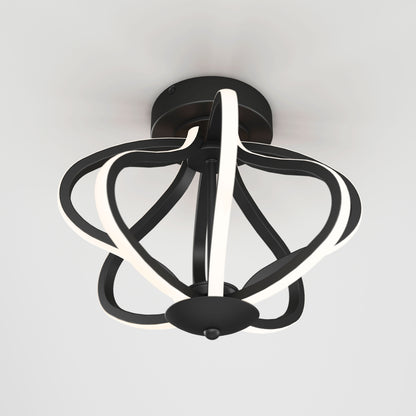 The Artika Meridian LED flush mount light features black curved metal arms and integrated white LED strips, offering an abstract, sculptural look for any modern space.