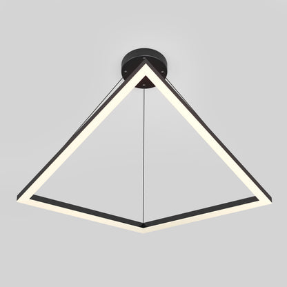 The Artika Artemis LED pendant light 3 CCT is a modern, triangular ceiling fixture with a black frame and integrated LEDs, suspended from a black circular mount against a plain light gray background.
