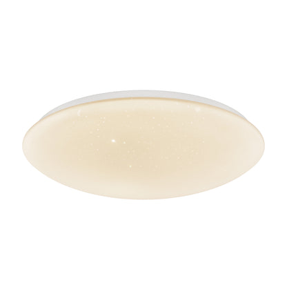 The Artika Empress 13 in. LED modern flush mount light features a smooth white surface with a warm, even glow and subtle star-like specks, perfect for ceiling installation. It offers selectable 3 CCT options for customizable ambiance.
