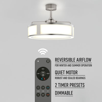 The Artika Huxley 23 in. LED modern ceiling fan features 3 speeds, reversible airflow, a quiet motor, two timer presets, dimmable lighting, and includes a remote control for convenient use.