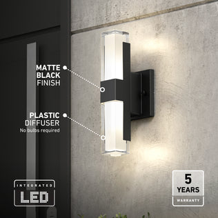 Matte black rectangular Artika Gemini indoor-outdoor LED wall light with a clear top and bottom diffuser and integrated LED technology.