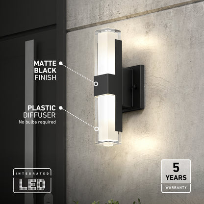 Matte black rectangular Artika Gemini indoor-outdoor LED wall light with a clear top and bottom diffuser and integrated LED technology.