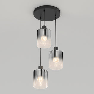 The Artika Haze modern 3-light pendant features three cylindrical glass shades suspended from a round black base, creating a sleek ceiling fixture ideal for contemporary spaces.