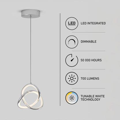 Zephyr LED pendant light with integrated dimmable, tunable white technology, a 50,000-hour lifespan, and 700 lumens for energy efficient lighting.