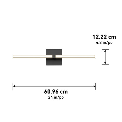 The Artika Convertible Pro 2 Wall Mounted bathroom vanity light features a slim horizontal bar, measuring 60.96 cm (24 in) wide and 12.22 cm (4.8 in) high, displayed against a plain white background with labeled dimensions.