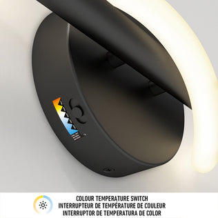 Close-up of the Artika Neon modern LED bathroom vanity light 5 CCT with English and French color temperature labels.