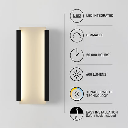 The Artika Blade indoor-outdoor LED wall light offers soft, dimmable illumination with 600 lumens, tunable white technology, and a 50,000-hour lifespan. It features integrated LEDs and easy installation with a safety hook.